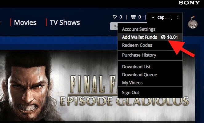 add wallet funds PSN
