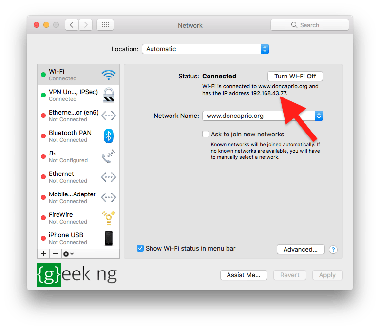 macOS IP address