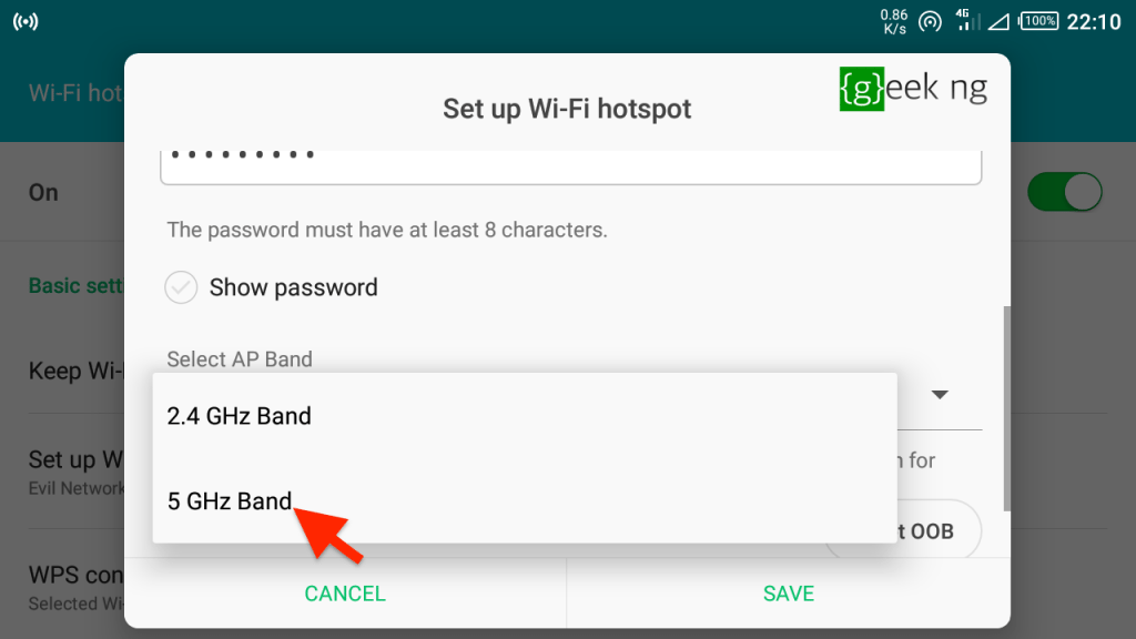 android hotspot settings