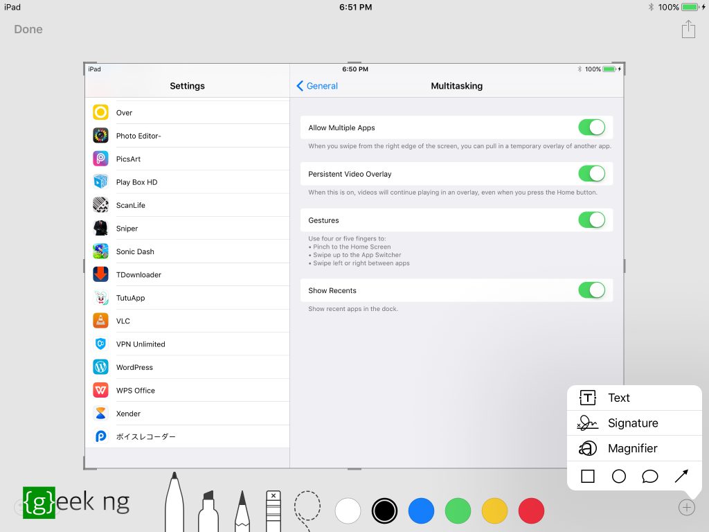 iOS 11 screenshot markup