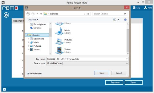 remo repair mov output file