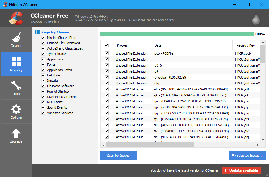 ccleaner optimize registry