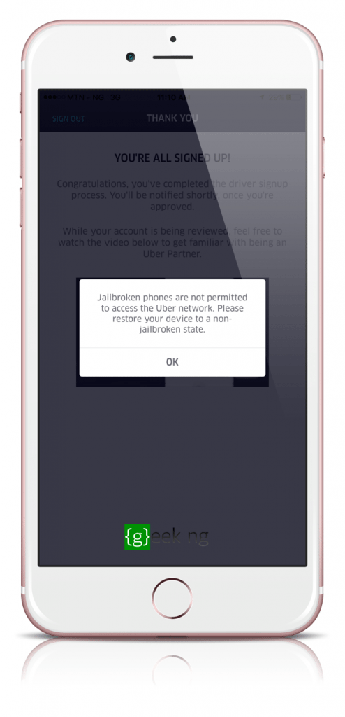 ubder driver app on jailbroken phone