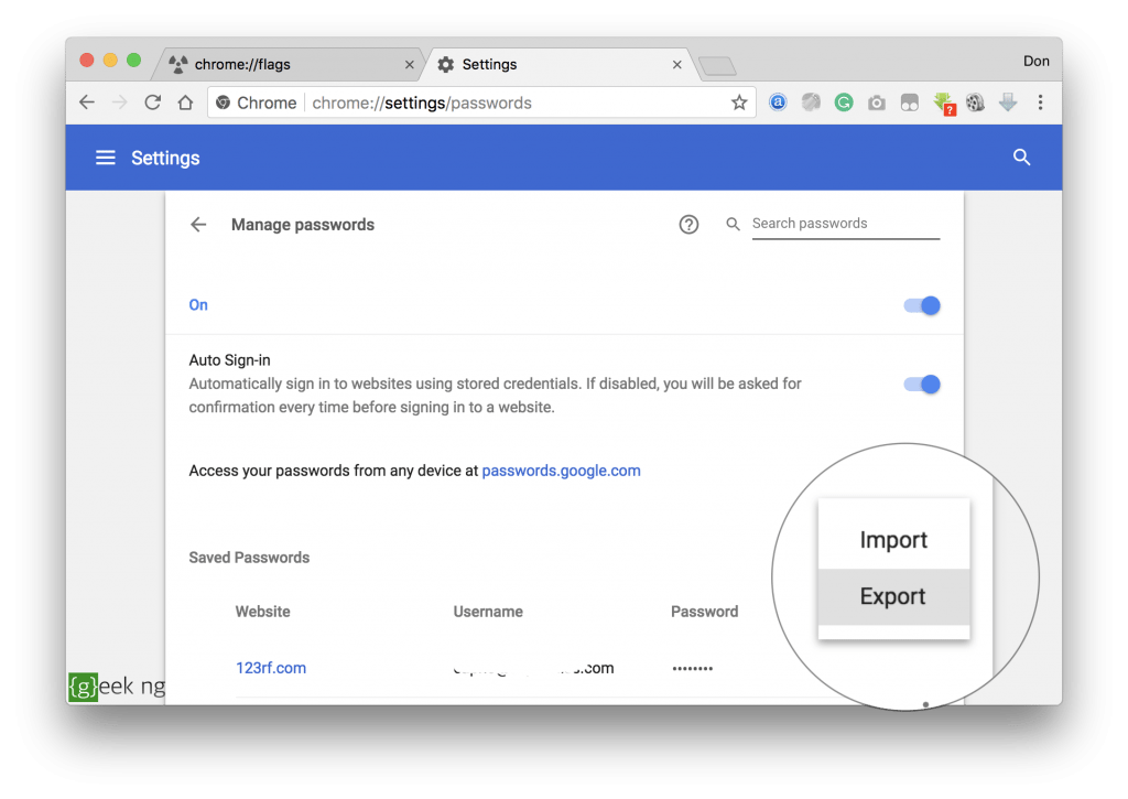 export passwords