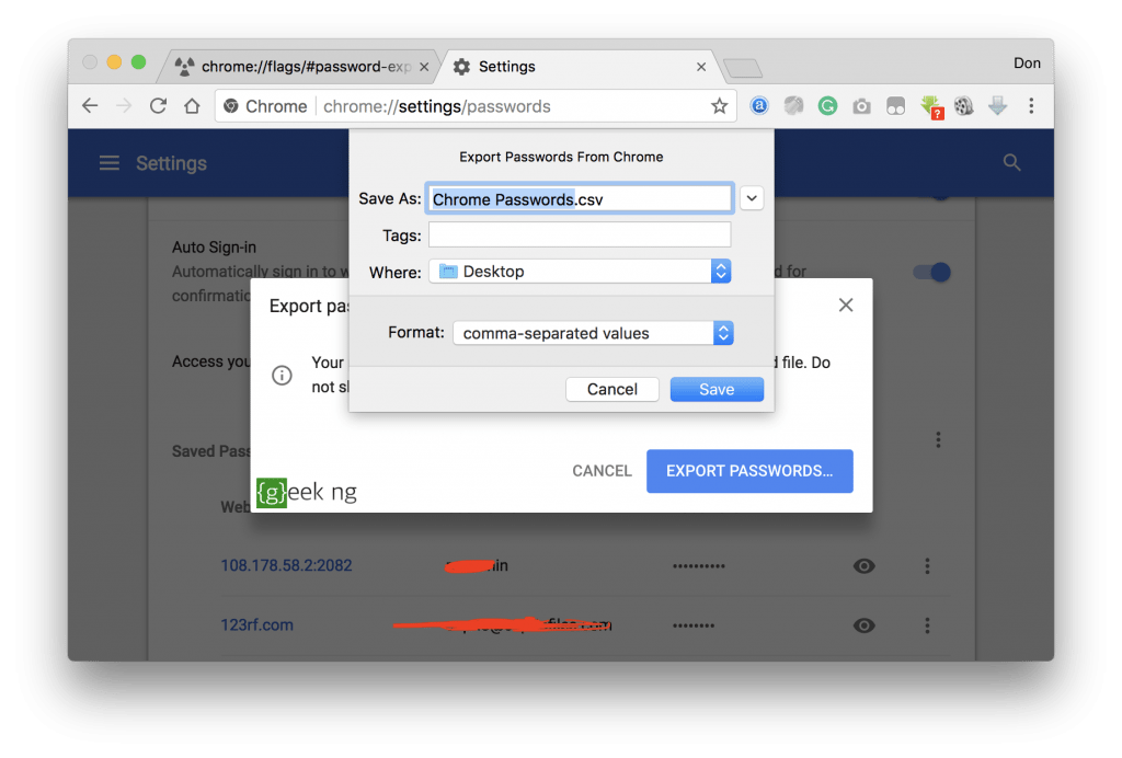 save passwords