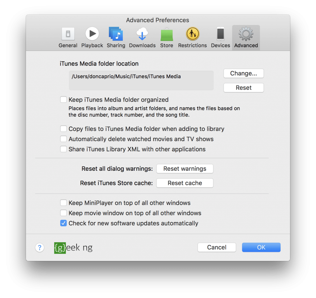 itunes settings