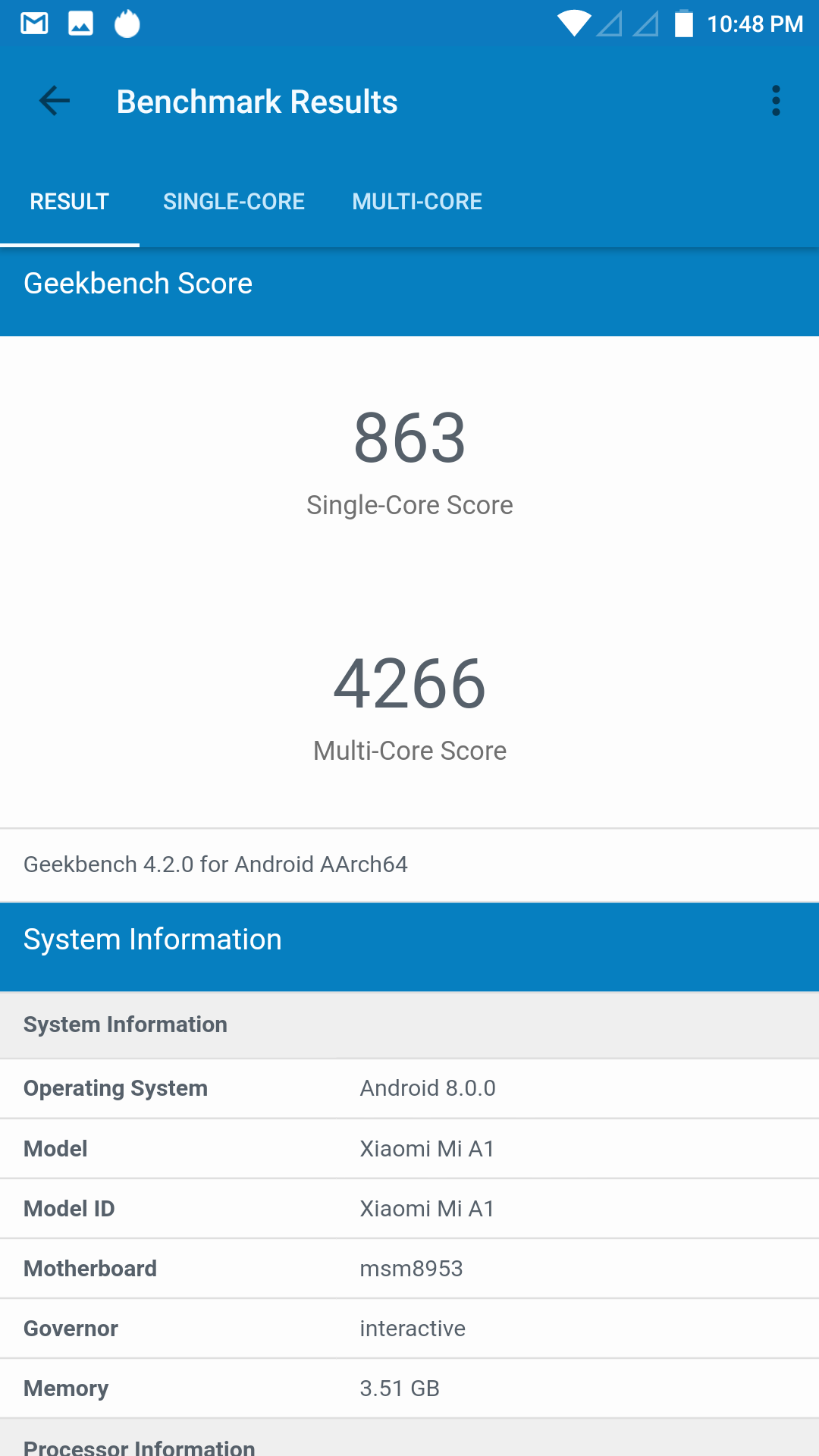 Mi A1 Geekbench