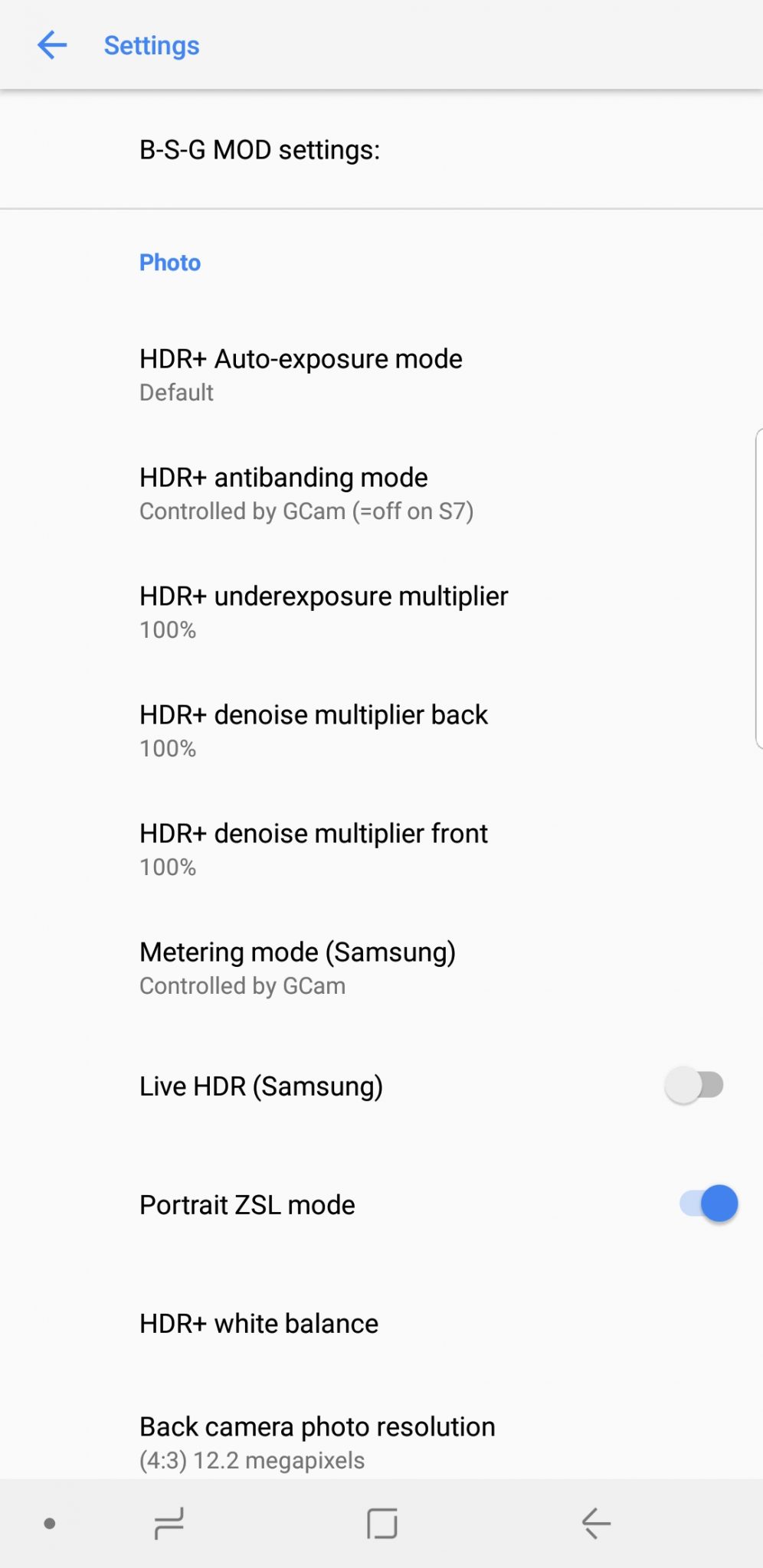 google camera settings galaxy s8+