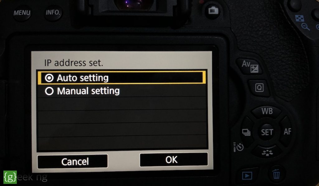 canon eos rebel t6i ip address setting