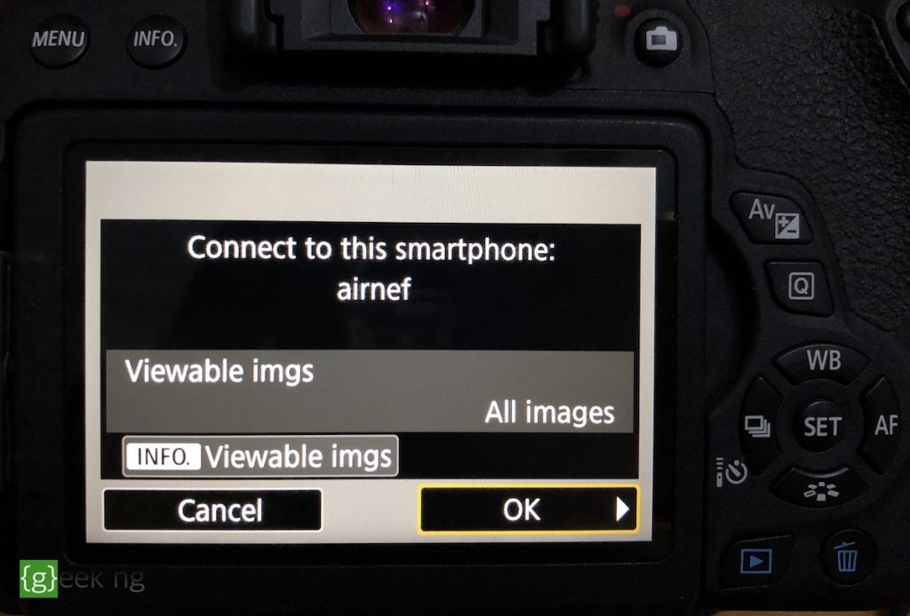 connect to airnef on canon eos rebel t6i
