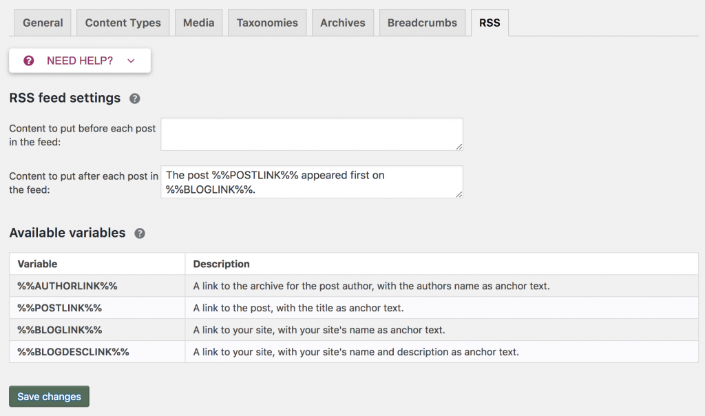 Yoast SEO settings