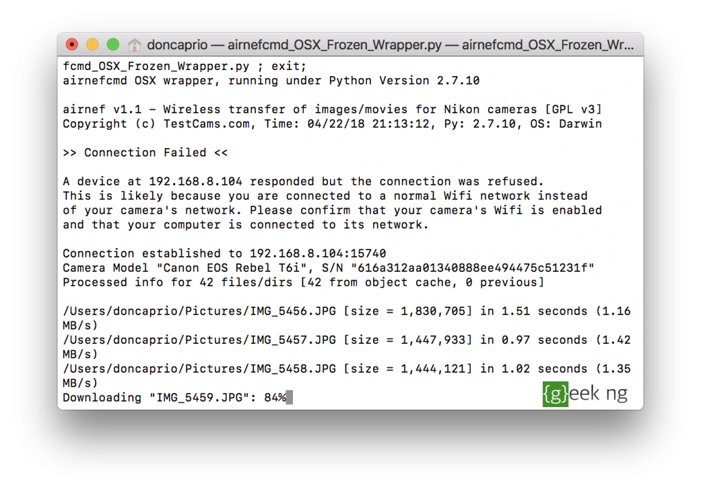 airnef window downloading images to computer