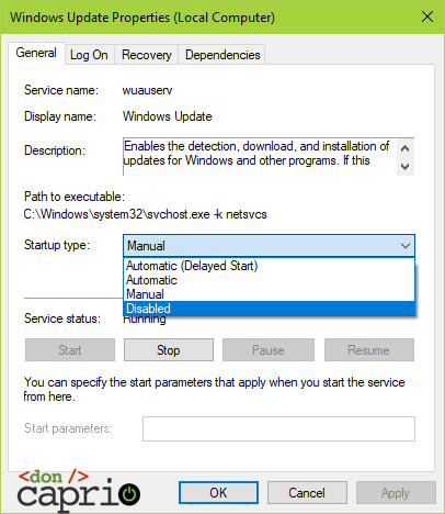 disable windows update
