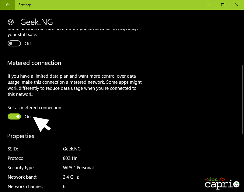 metered connection windows 10