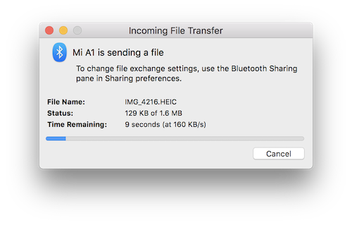 blue tooth transfer photos from android to mac