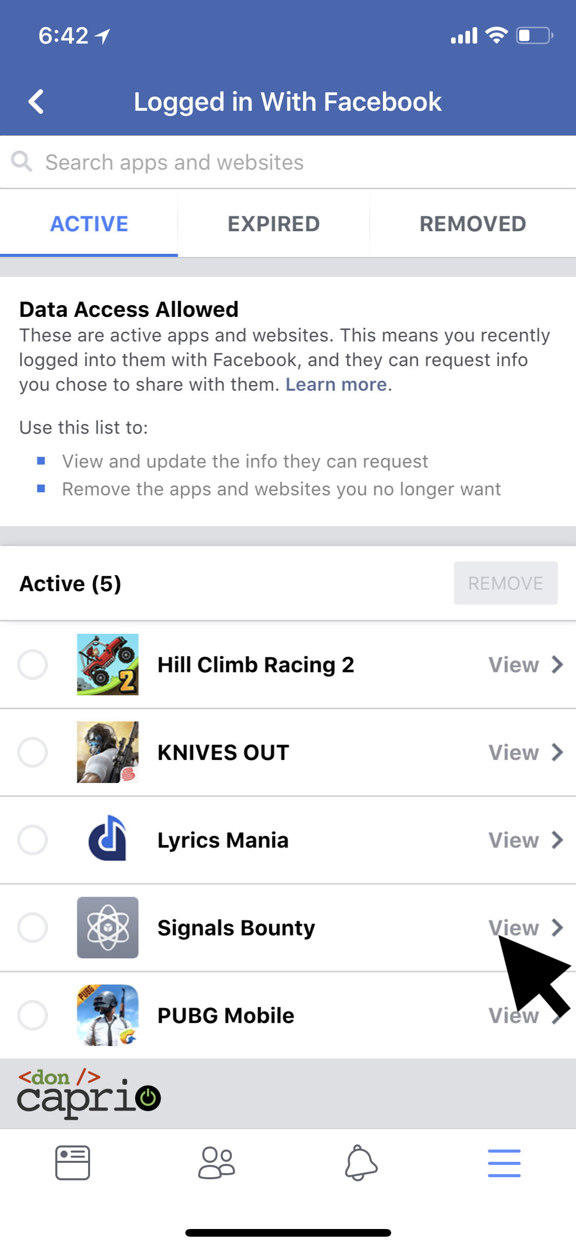 logged in with facebook list