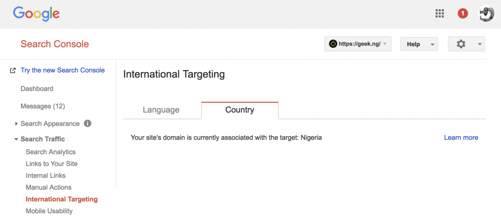 webmaster tools ccTLD international targeting...