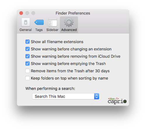 finder advanced settings