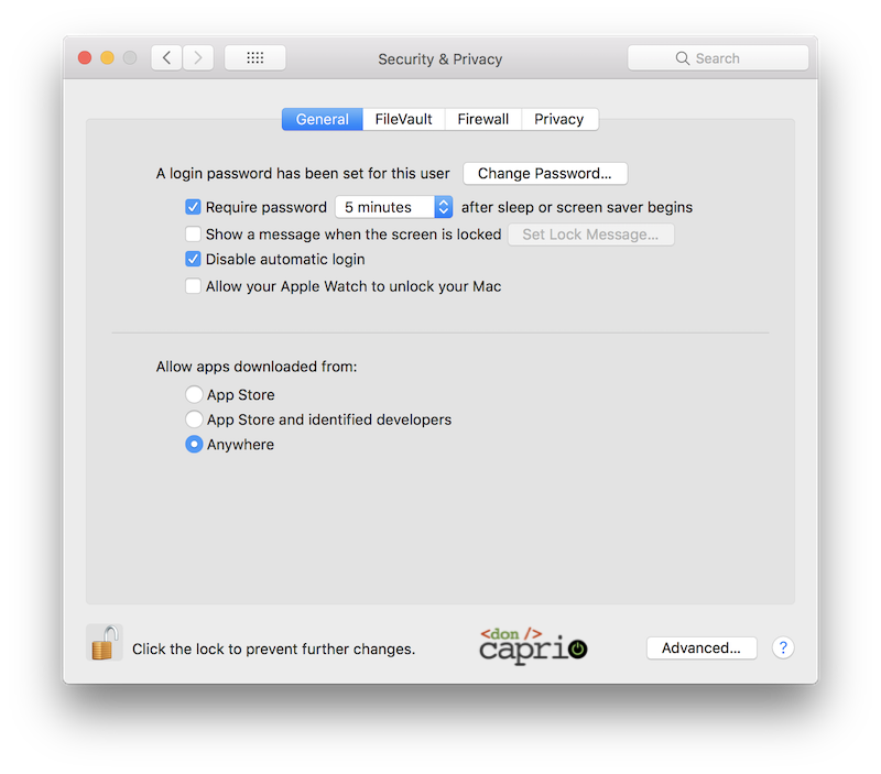 security settings