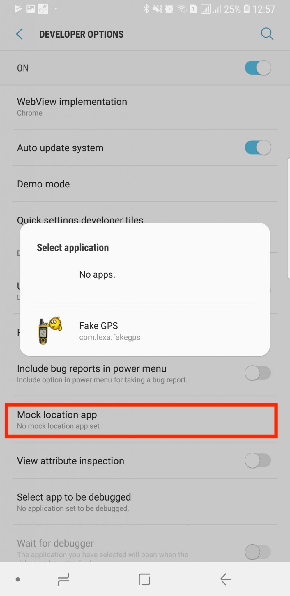 ENABLE mock location