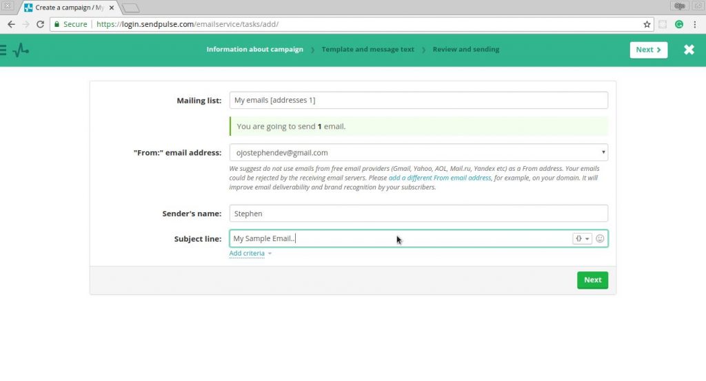 Sendplus Create Email Campaign