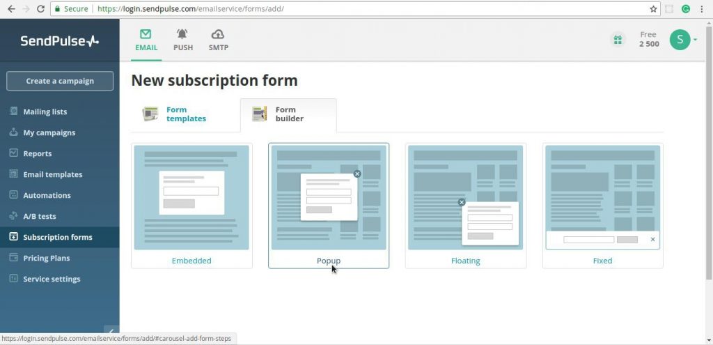 Sendpulse Subscription Forms