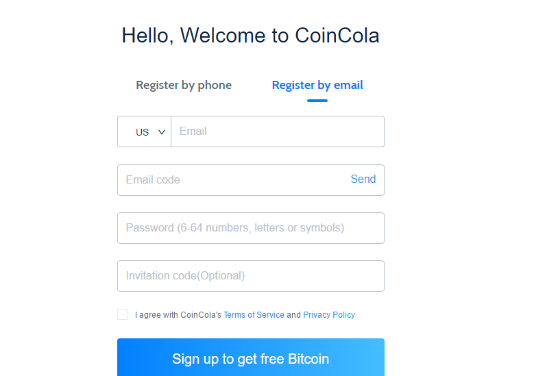 Register on CoinCola