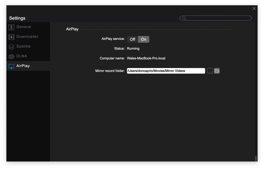 airplay settings 5kplayer