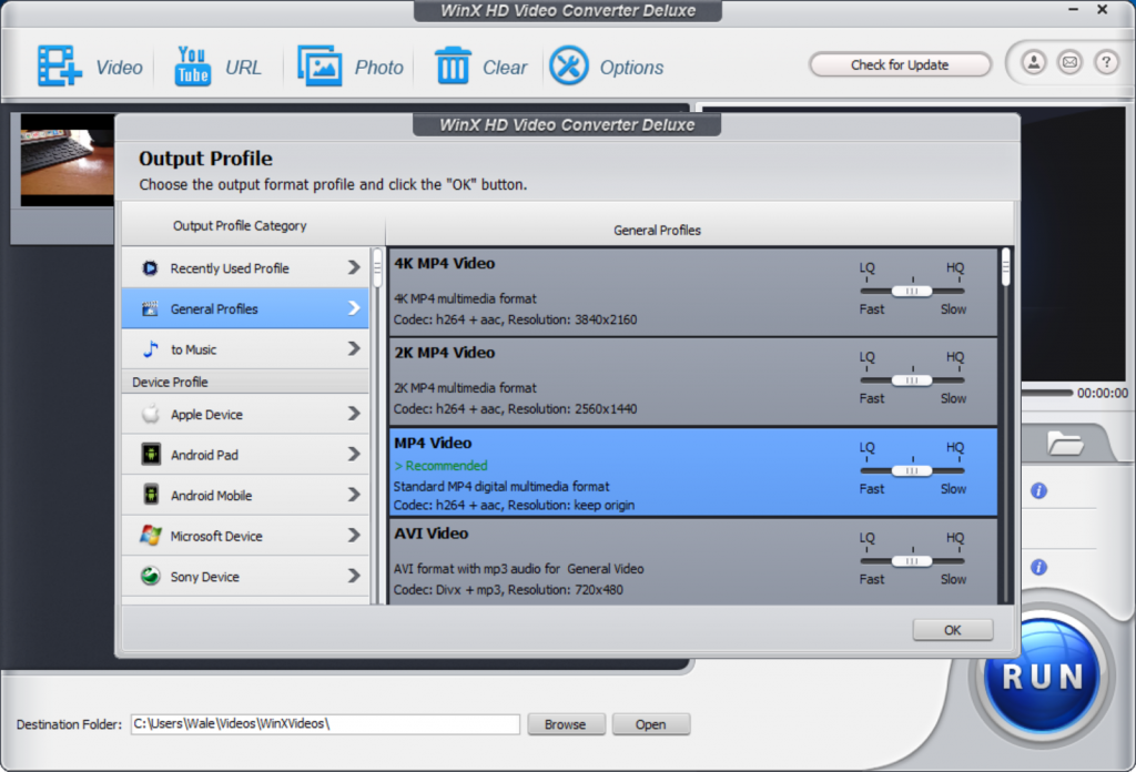 select mp4 format