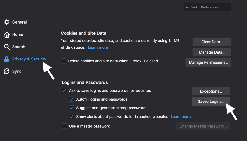 Firefox saved logins
