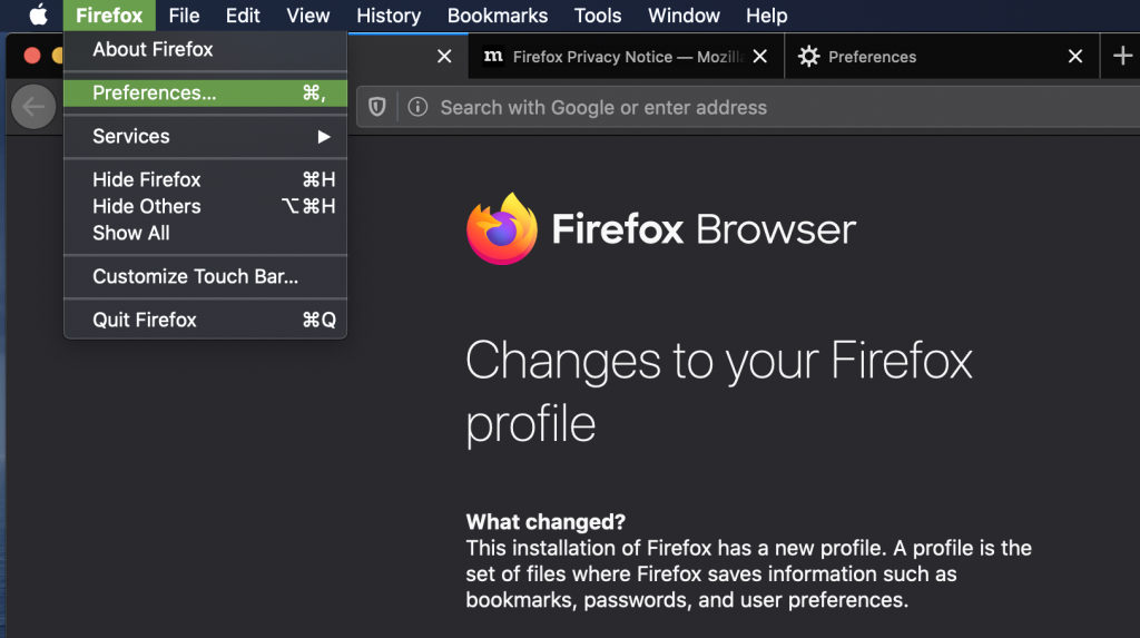 firefox preferences
