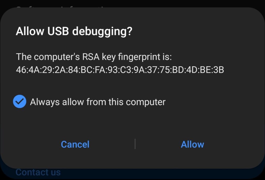 usb debugging prompt