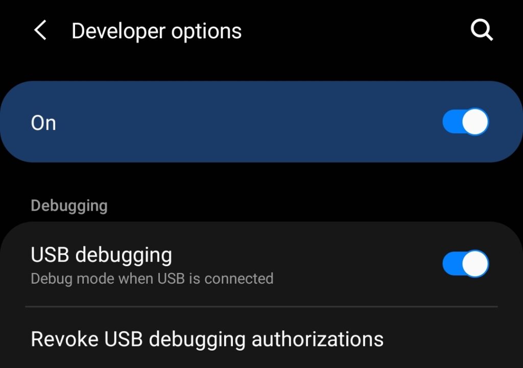enable usb debugging