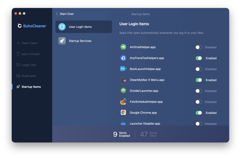 startup items