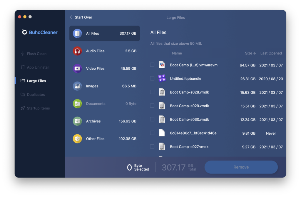 large files removal