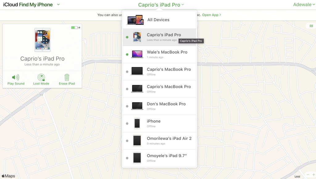 icloud dropdown